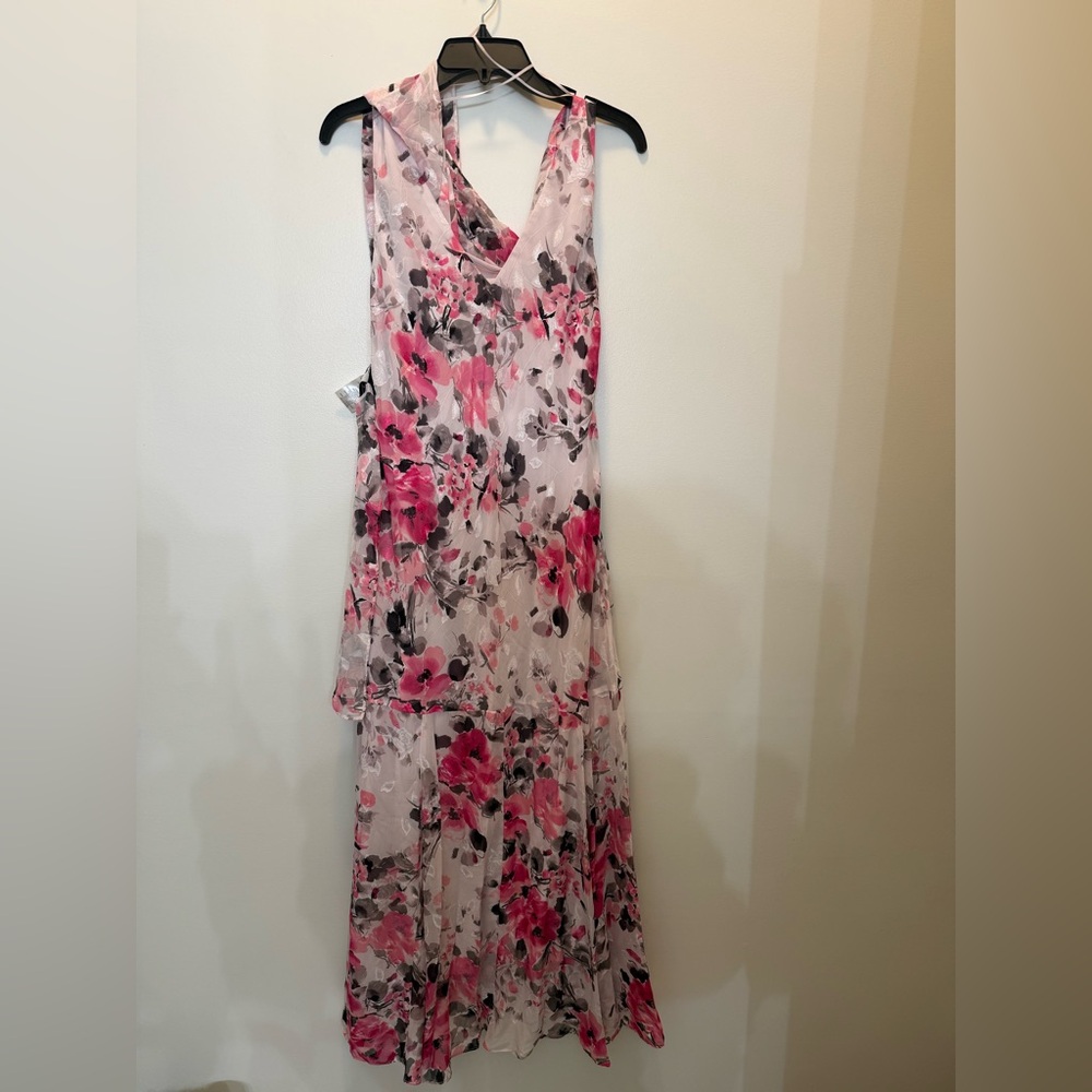 NWT Alex Evenings Sleeveless Floral‎ Cowl Neck Gown With Shaw Size 4